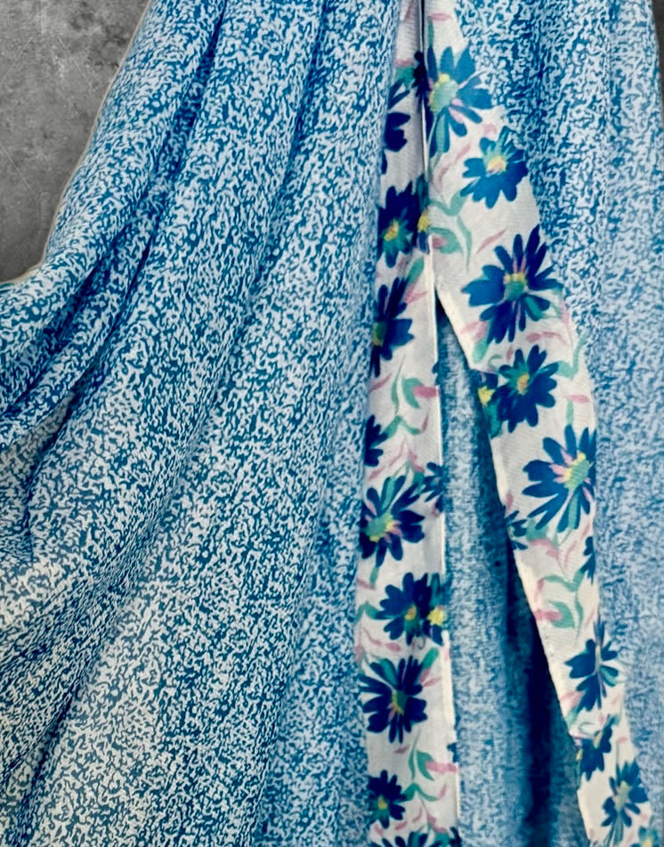 Blue Micro Floral Lightweight Cotton Scarf for Women,Soft Summer Shawl Wrap
