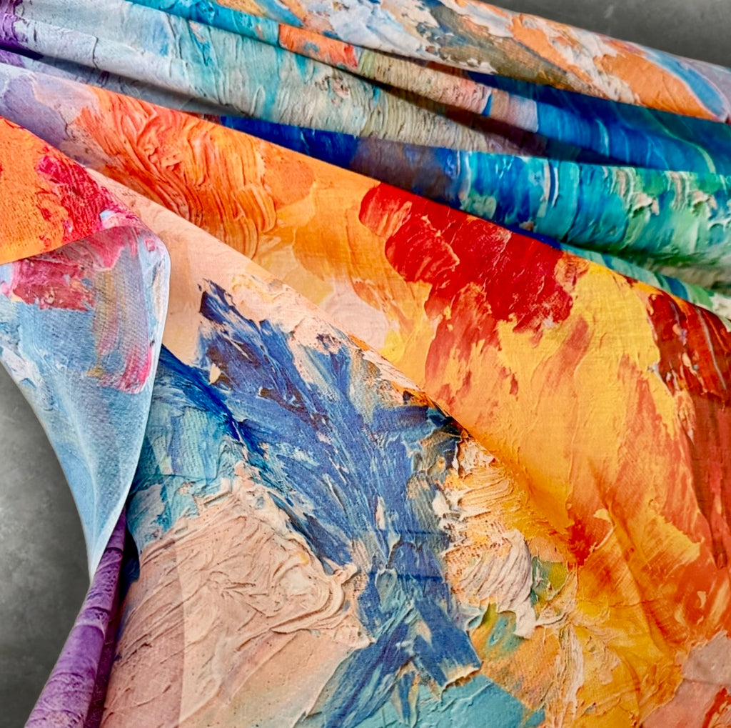 Multicolour Abstract Watercolour Cotton Scarf,Artistic Brushstroke Print Summer Scarf,Lightweight Colourful Shawl