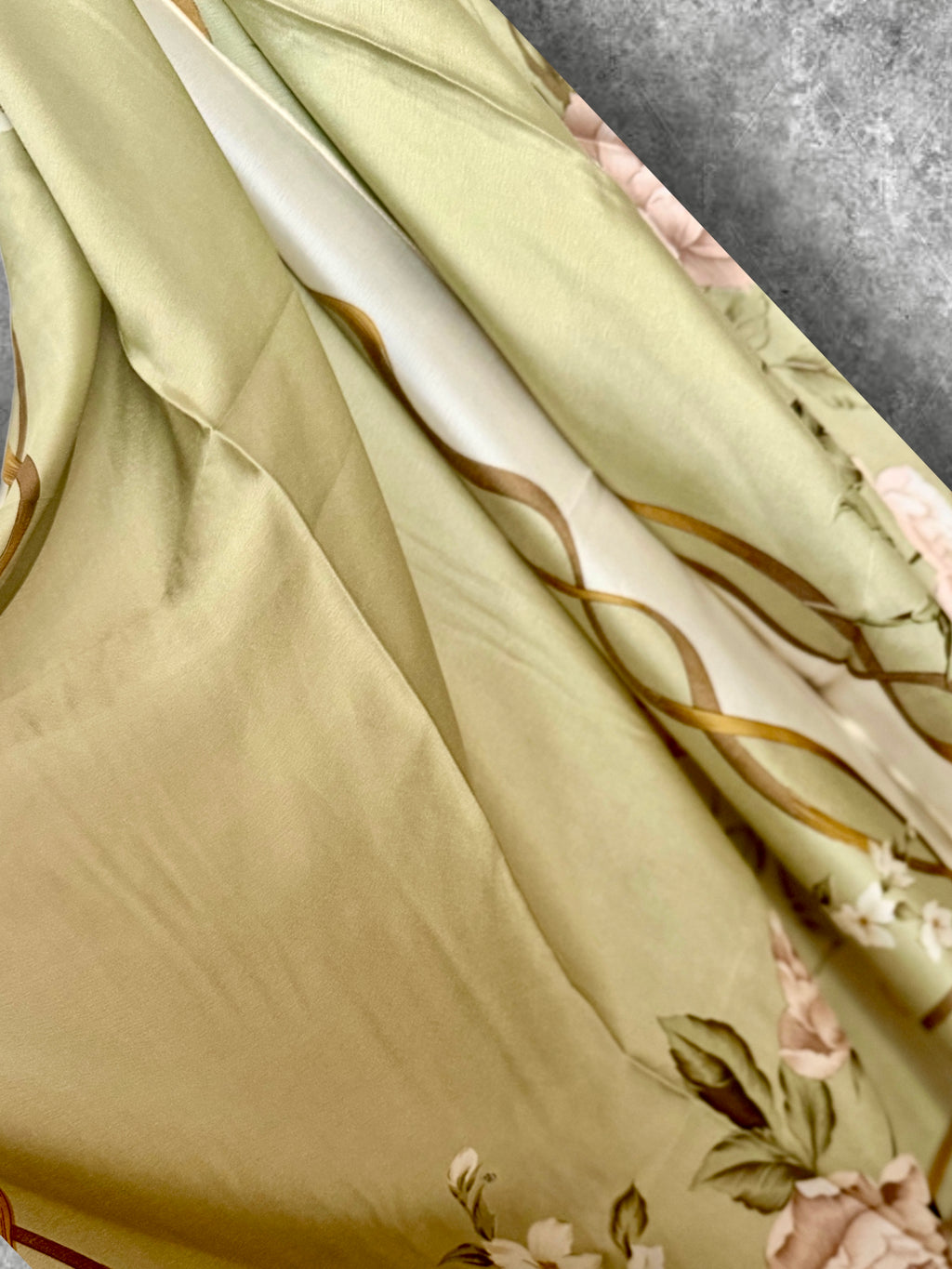 Olive Green Womens Silk Scarf with White Rose Floral Design,Lightweight Spring Sumner Wrap