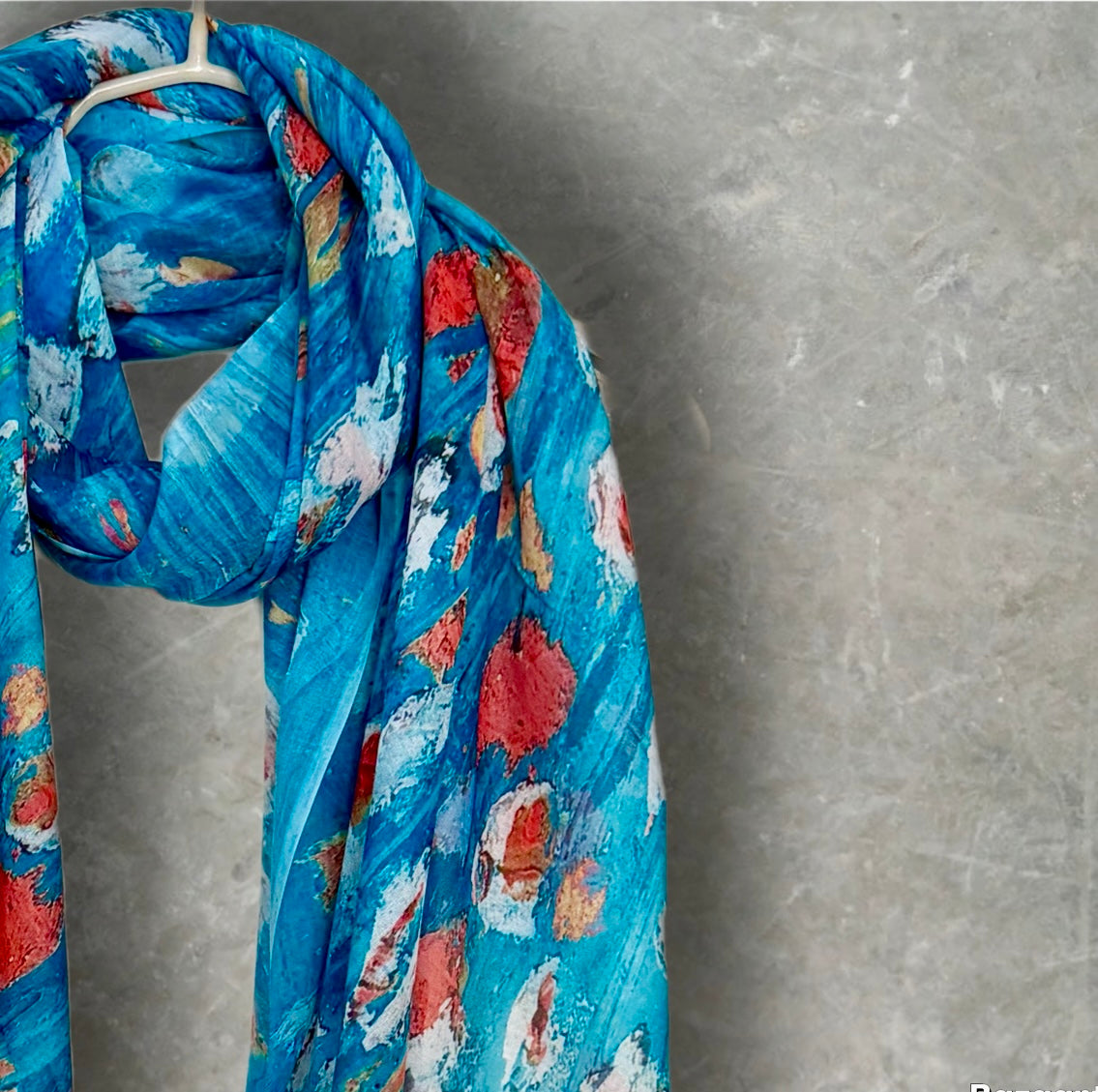 Blue Floral Abstract Cotton Scarf for Women,Lightweight Sheer Summer Wrap