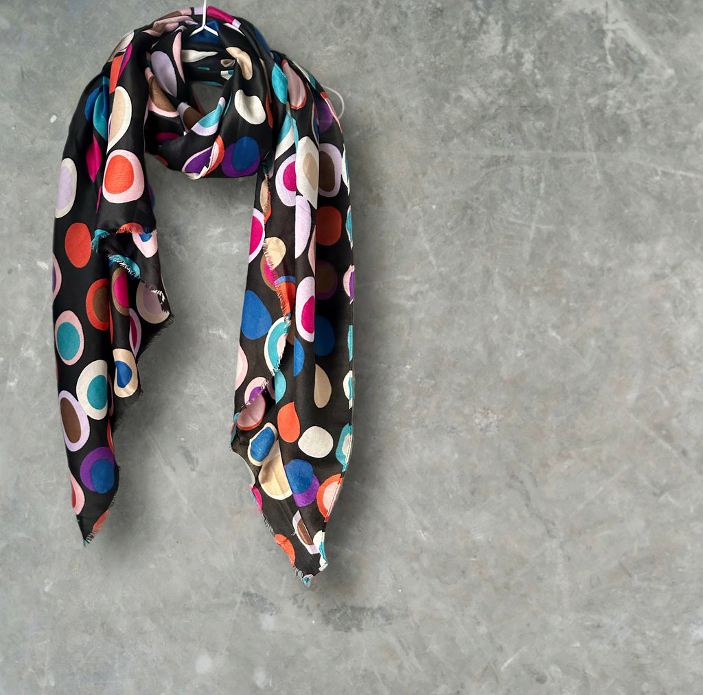 Multicolour Circle Pattern Black Cotton Scarf,Women Scarf