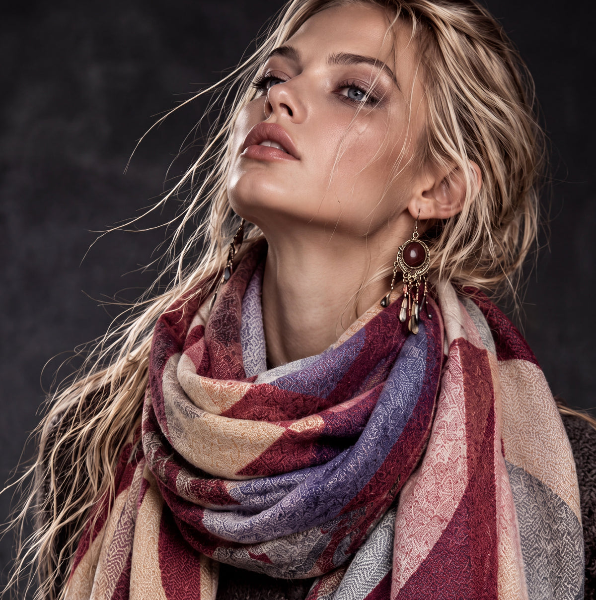 Burgundy Crimson Circular Pattern Winter Scarf