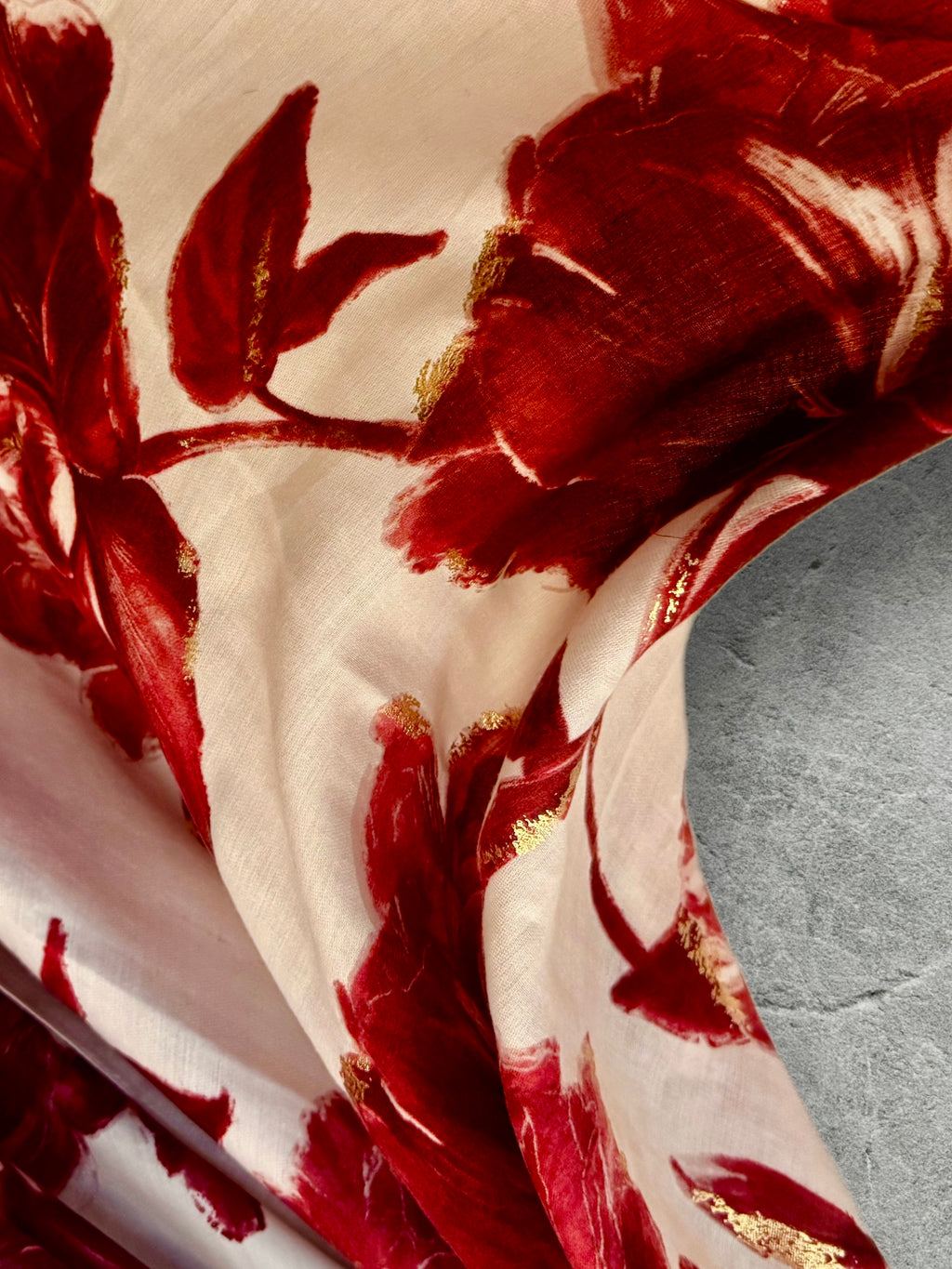 Elegant Red Peony Scarf for Women with Gold Accents,Floral Print Shawl