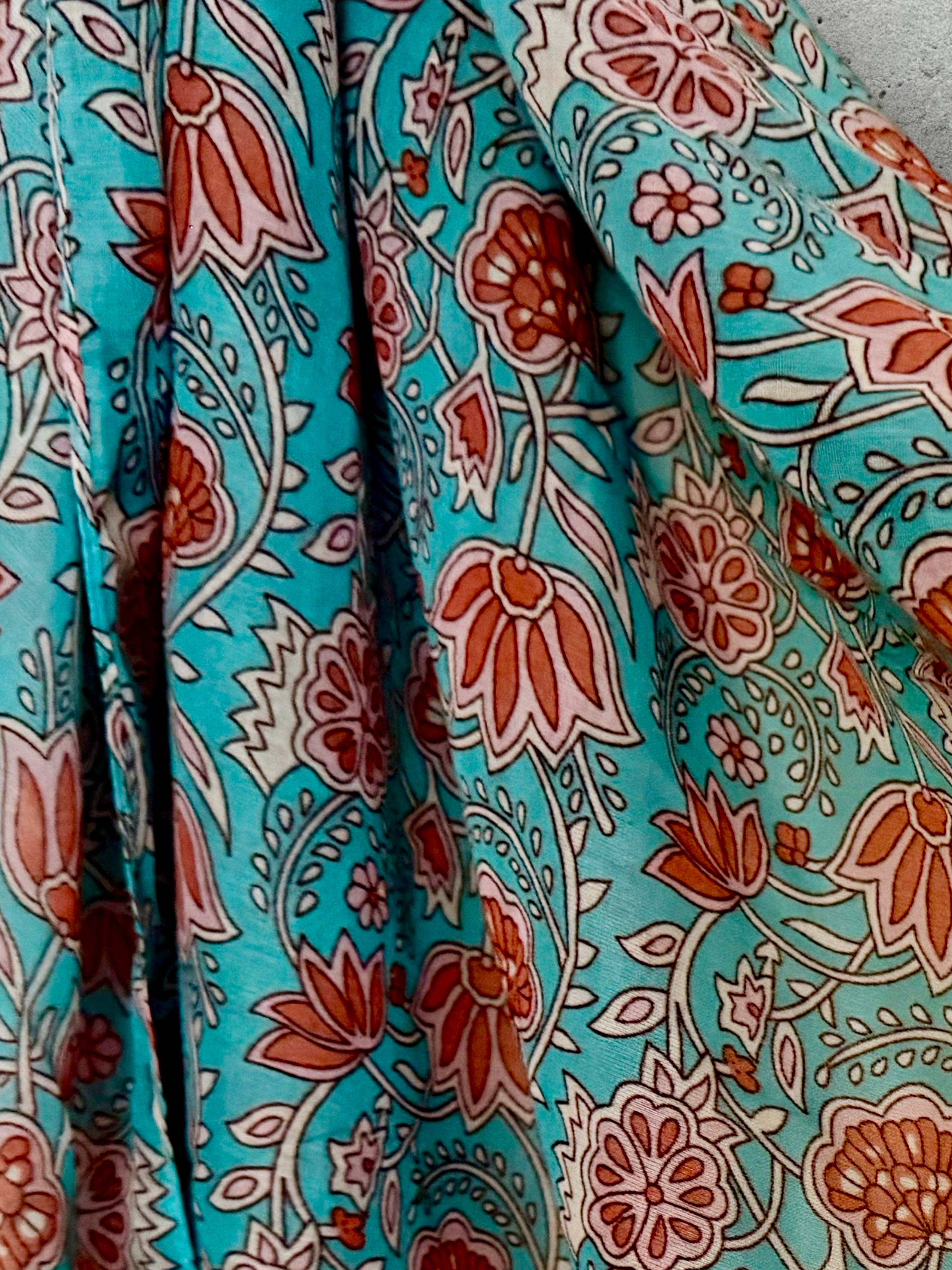Turquoise Blue Floral Scarf,Lightweight Spring Summer Shawl,Soft Cotton Tassel Wrap for Women
