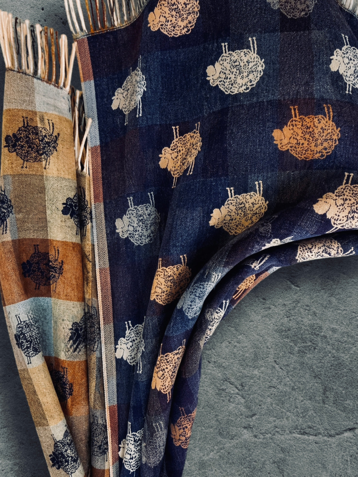 Reversible Navy Blue Sheep Winter Scarf