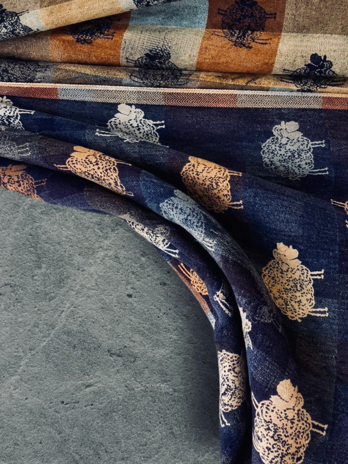 Reversible Navy Blue Sheep Winter Scarf