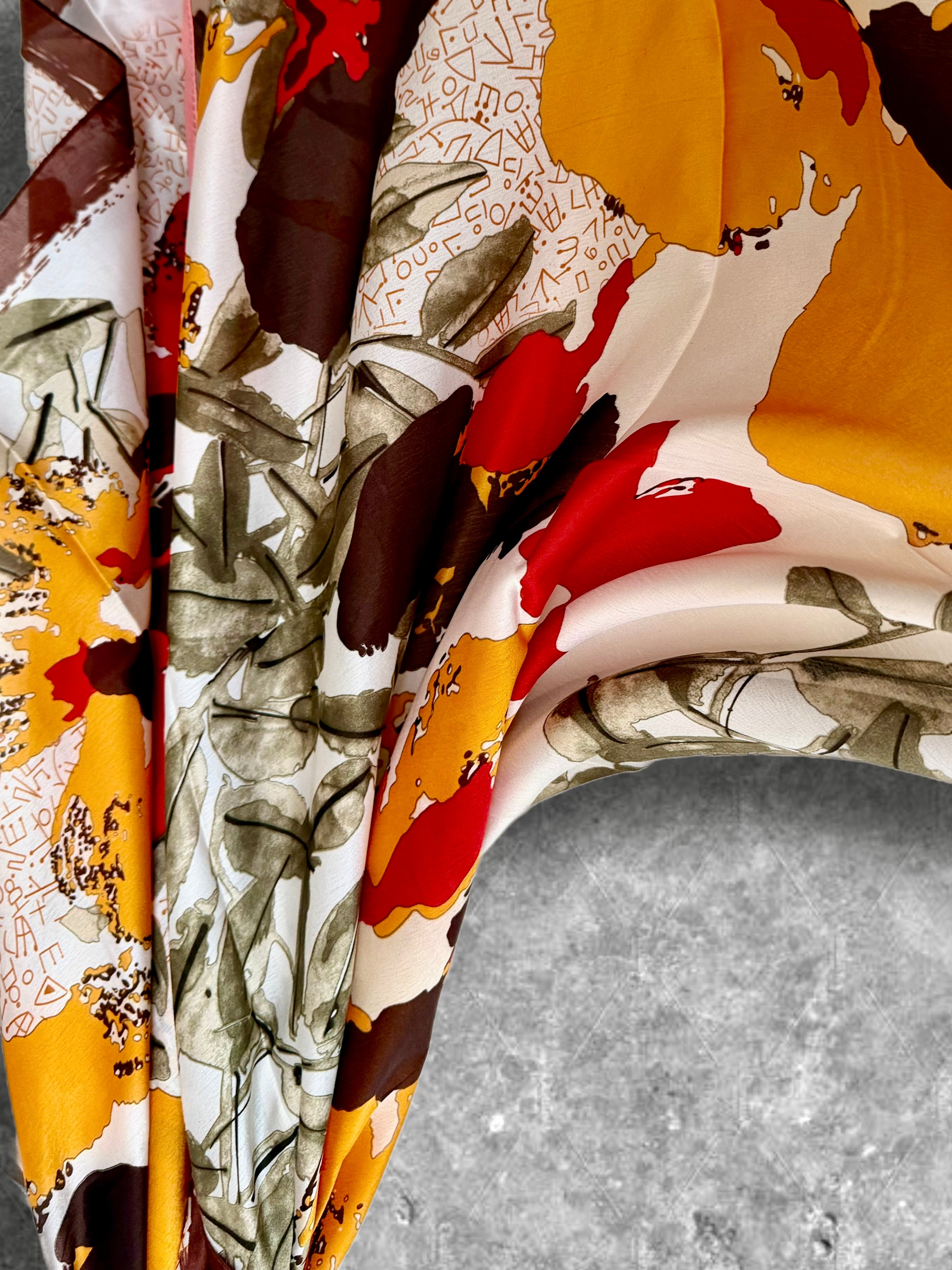 Abstract Modern Art Print Long Silk Scarf in Red and Orange