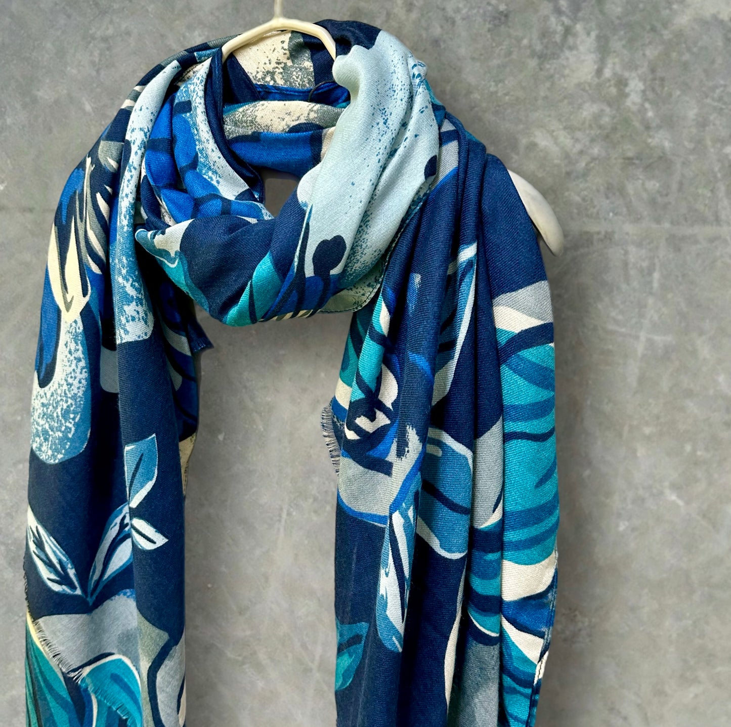 Vintage Inspired Blue Floral Scarf for Women,Perfect All-Year Accessory,Ideal Grey Gifts for Mother's Day,Birthday, and Christmas.