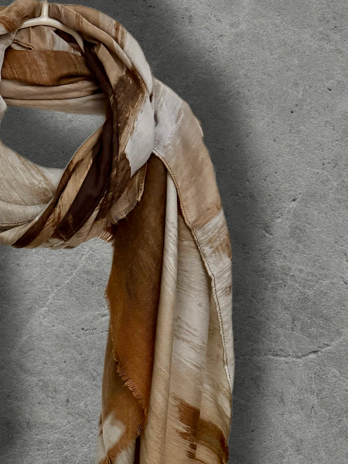 Chocolate Brown Painted Scarf, Caramel Cream Abstract Wrap