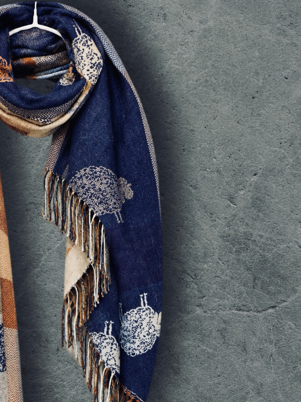 Reversible Navy Blue Sheep Winter Scarf