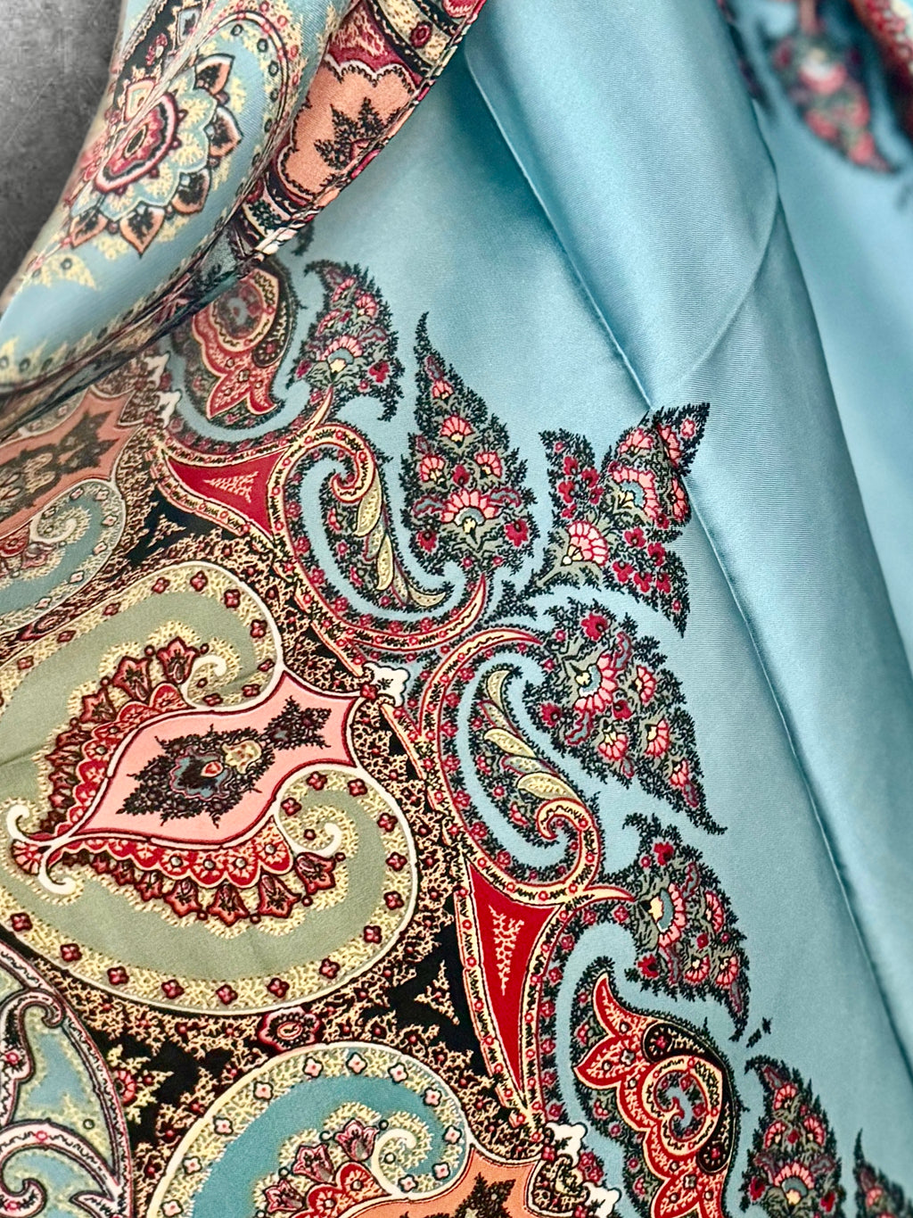 Boho Paisley Print Silk Scarf, Lightweight Shawl in Turquoise Blue for Women,Summer Wrap