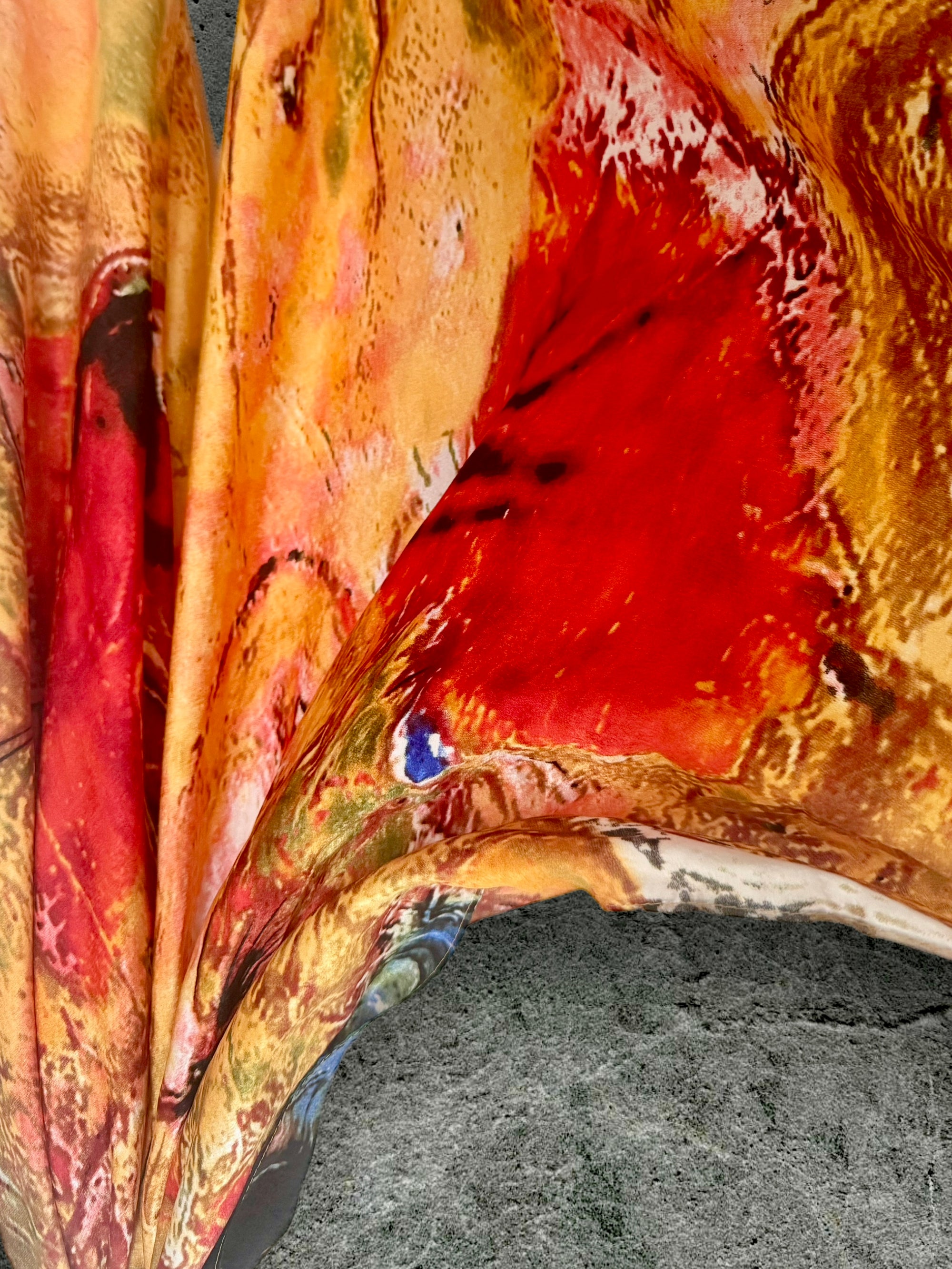 Abstract Silk Scarf for Women in Bold Orange & Red Artistic Wrap,Suitable for All Season,Great Gifts for Her,Mom,Birthday or Christmas