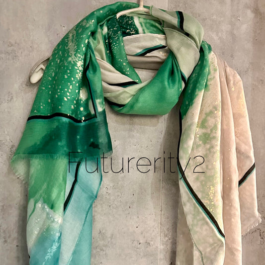 Watercolours Pattern Gold Dusk Green Cotton Blend Scarf/Summer Autumn Scarf/Scarf Women/Gift For Her Birthday Christmas/Gifts For Mum