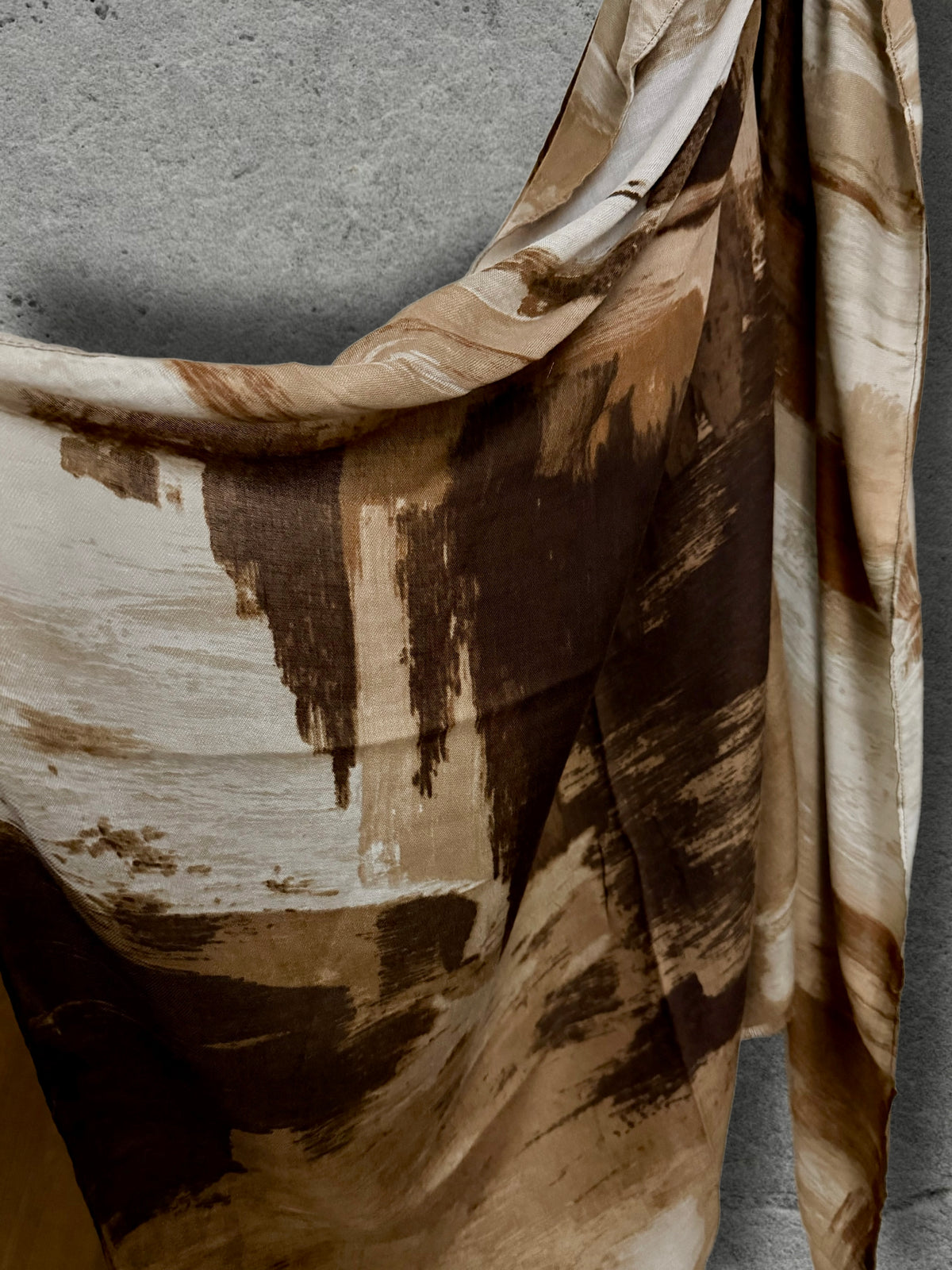 Chocolate Brown Painted Scarf, Caramel Cream Abstract Wrap