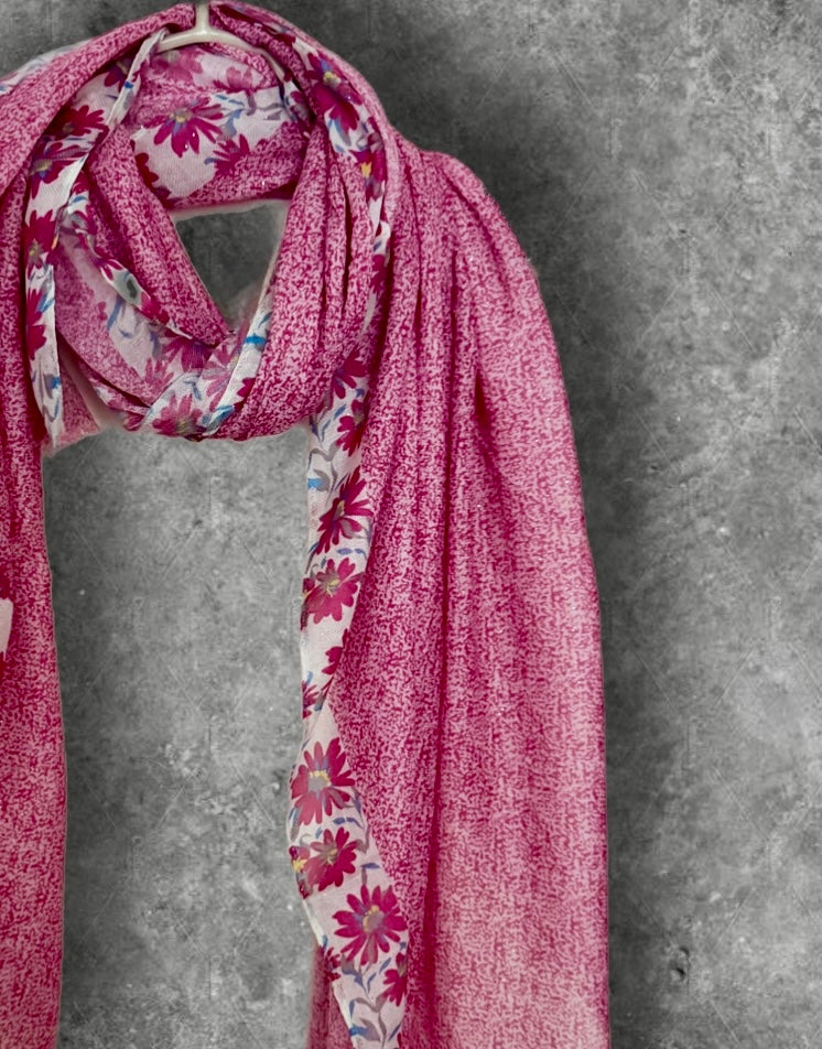 Pink Small Floral Scarf for Women,Lightweight Cotton Summer Shawl.