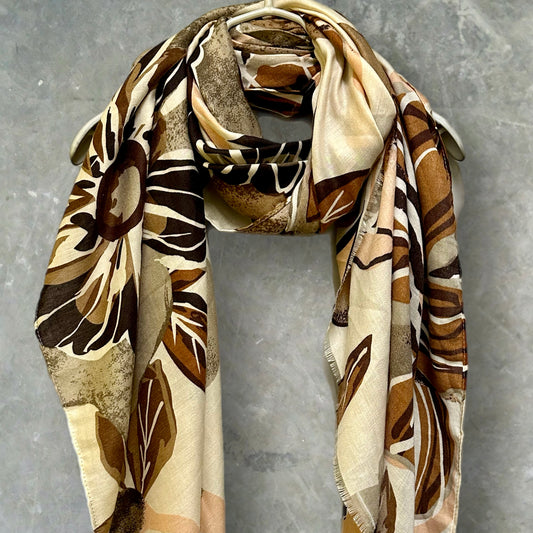 Vintage Inspired Brown Floral Scarf for Women,Perfect All-Year Accessory,Ideal Grey Gifts for Mother's Day,Birthday, and Christmas.