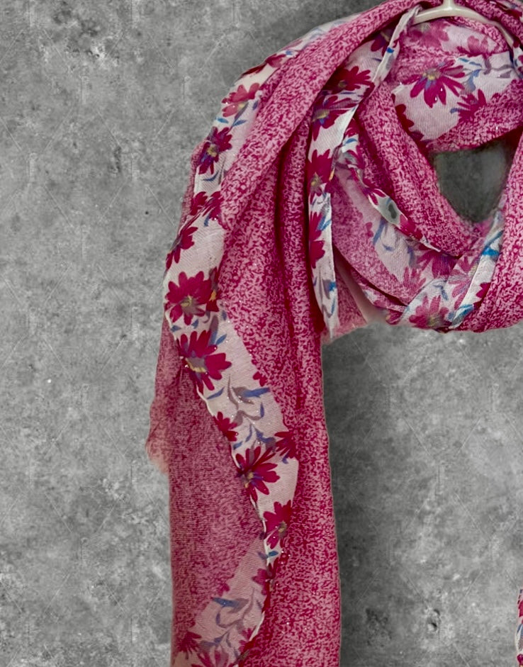 Pink Small Floral Scarf for Women,Lightweight Cotton Summer Shawl.