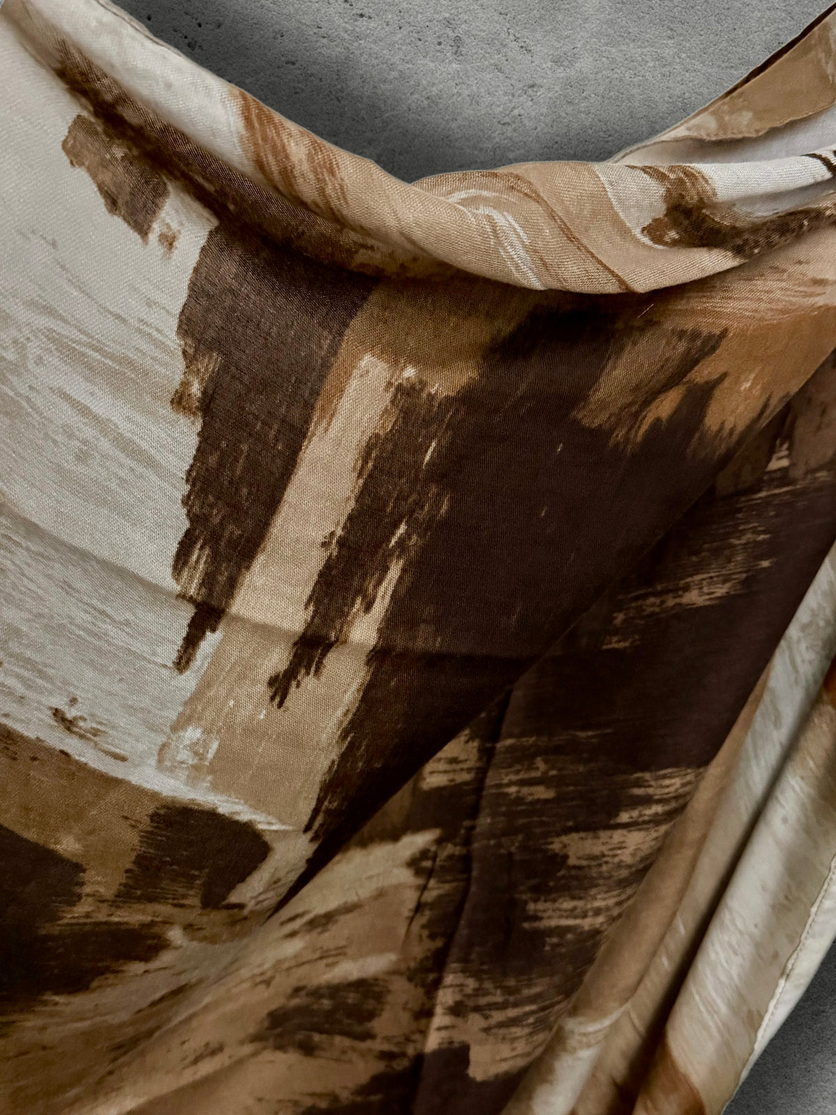 Chocolate Brown Painted Scarf, Caramel Cream Abstract Wrap