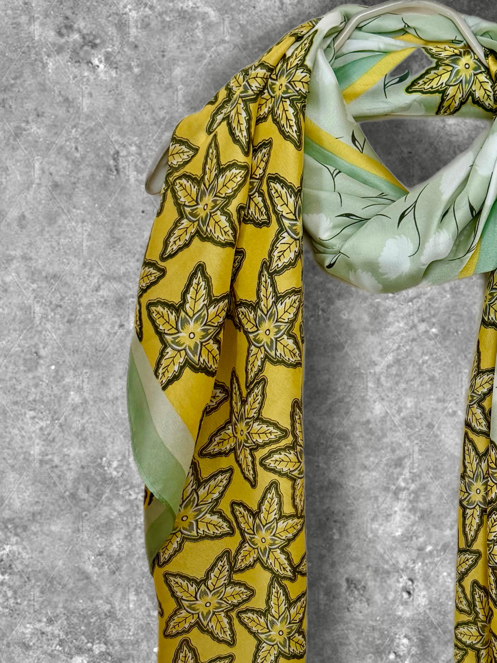 Yellow Green Long Silk Scarf for Women,Featuring Golden Meadow Blossom