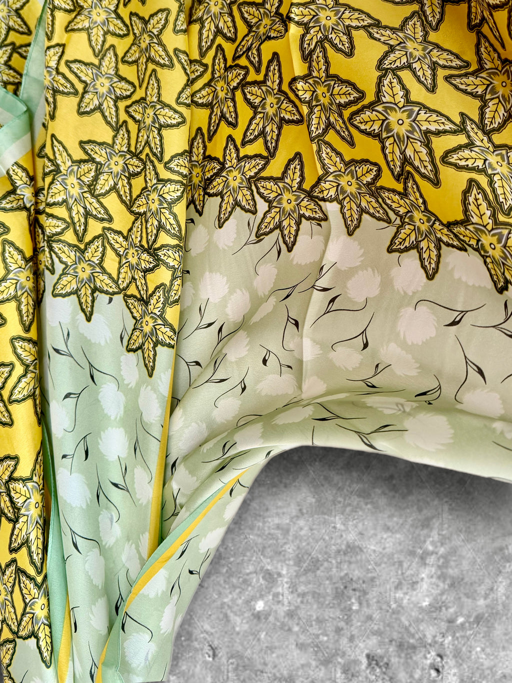 Yellow Green Long Silk Scarf for Women,Featuring Golden Meadow Blossom