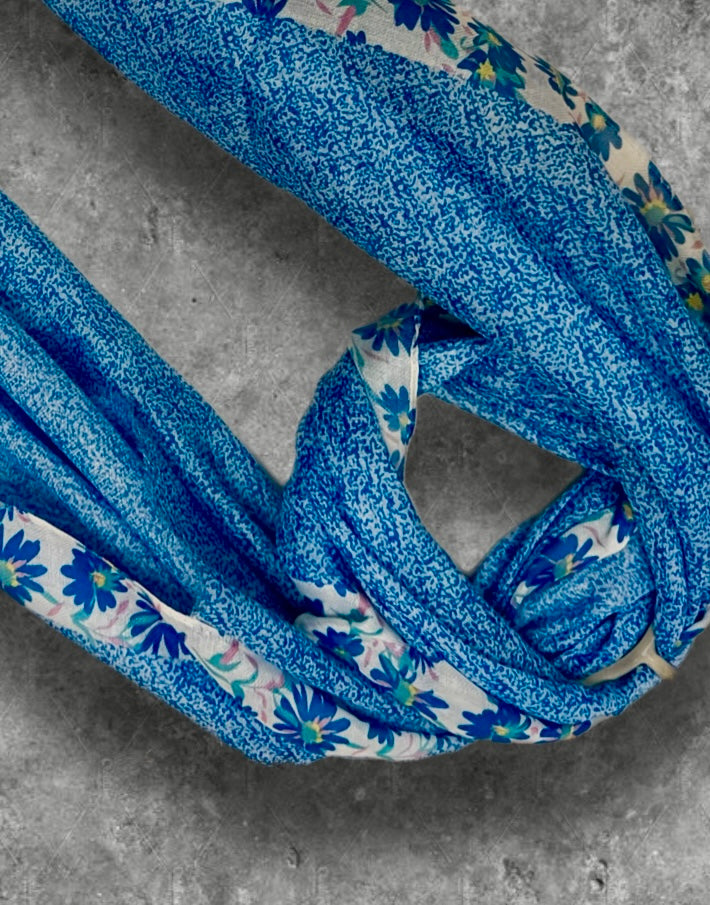 Blue Micro Floral Lightweight Cotton Scarf for Women,Soft Summer Shawl Wrap