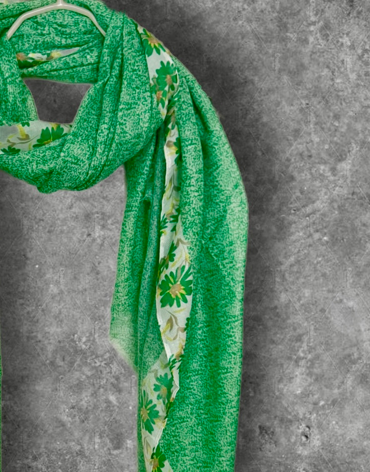Green Floral Lightweight Cotton Scarf,Summer Wrap for Women
