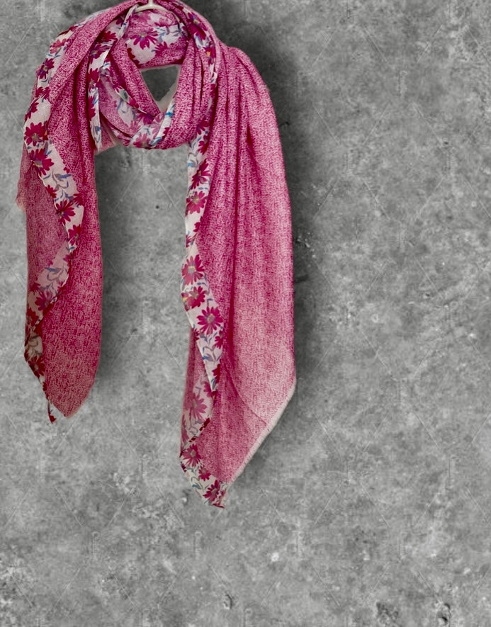Pink Small Floral Scarf for Women,Lightweight Cotton Summer Shawl.