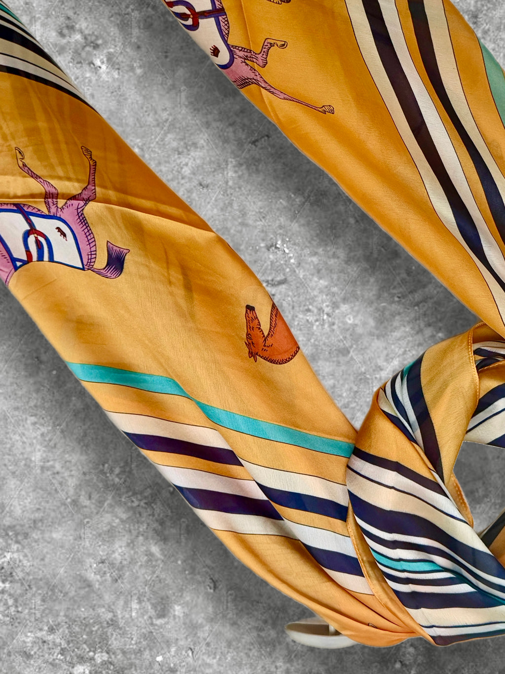 Yellow Silk Scarf for Women,Horse Print Striped Shawl,Equestrian Style Lightweight Summer Wrap