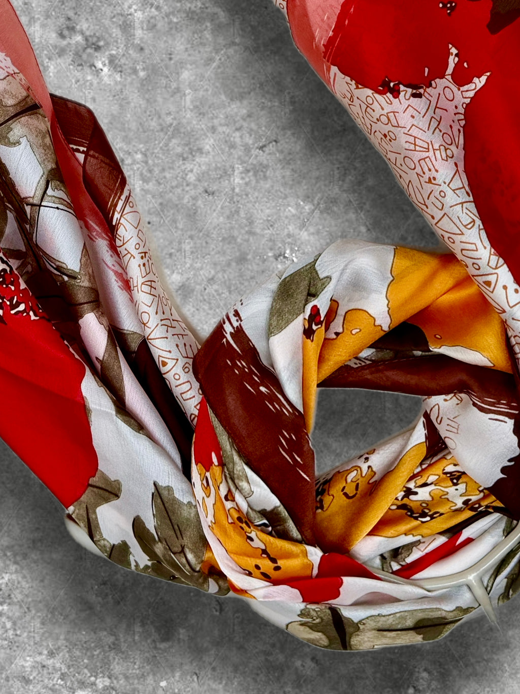 Abstract Modern Art Print Long Silk Scarf in Red and Orange