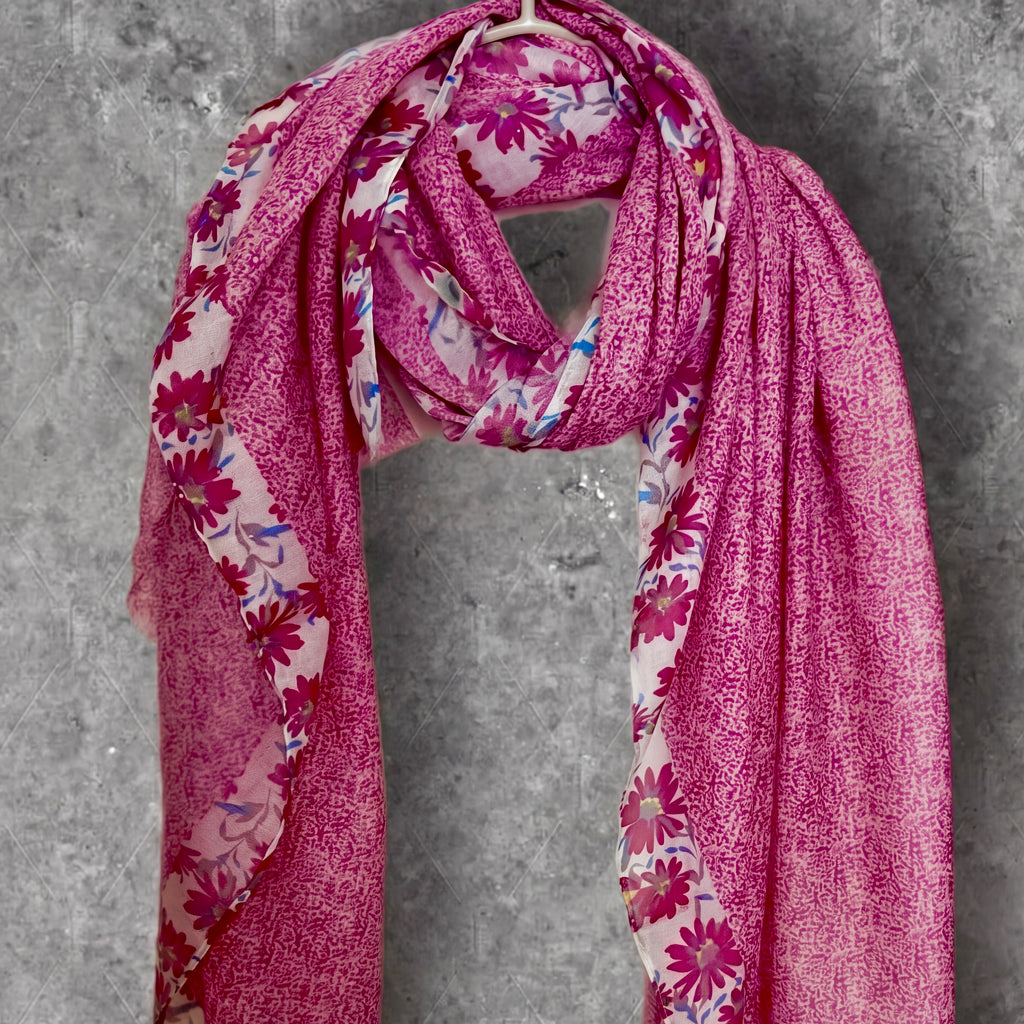 Pink Small Floral Scarf for Women,Lightweight Cotton Summer Shawl.