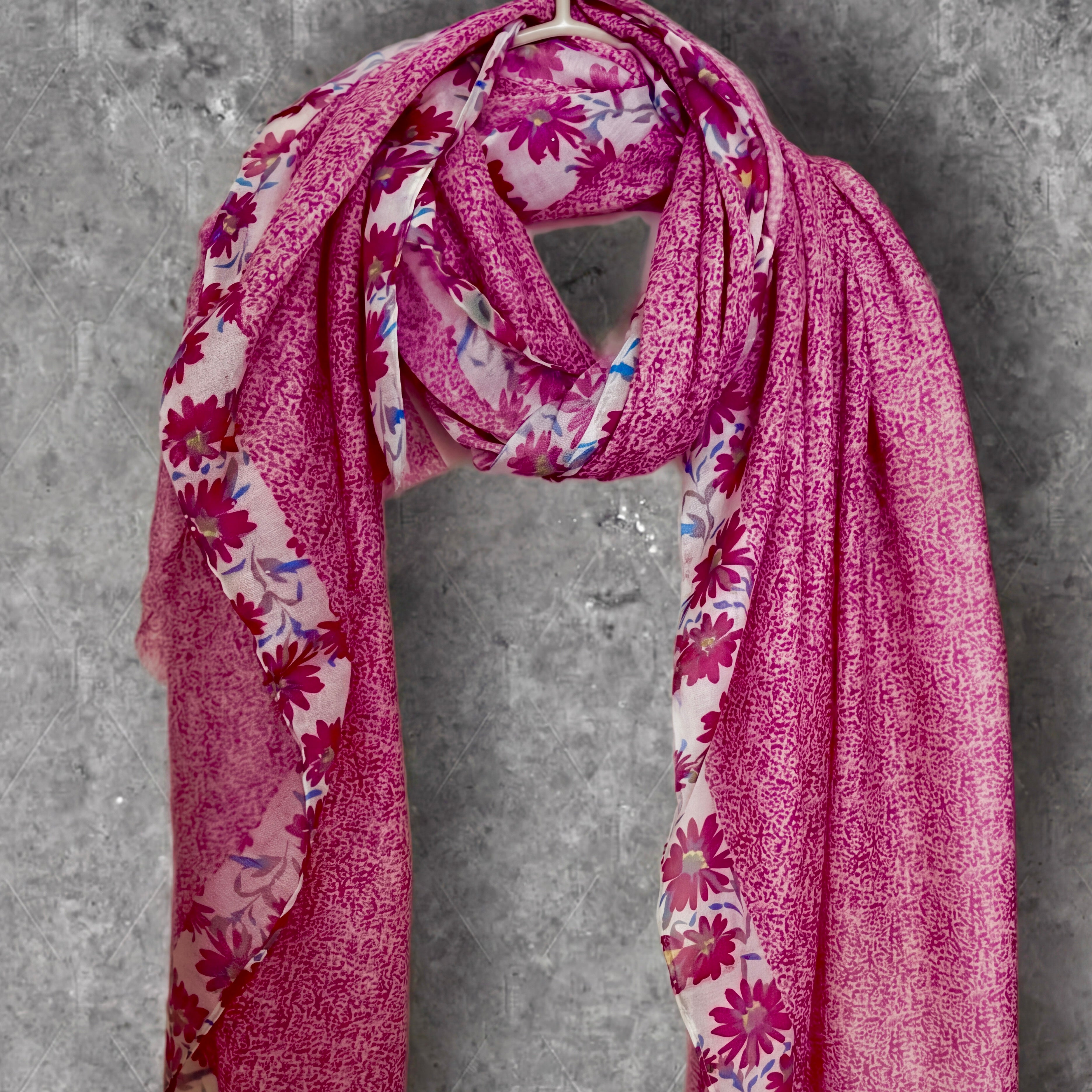 Pink Small Floral Scarf for Women,Lightweight Cotton Summer Shawl.