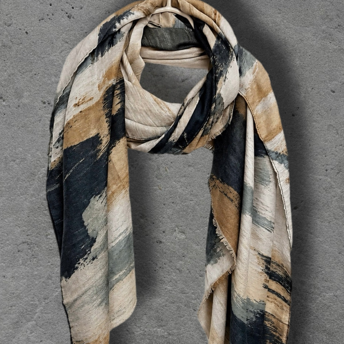 Black Beige Camel Brushstroke Autumn Winter Scarf