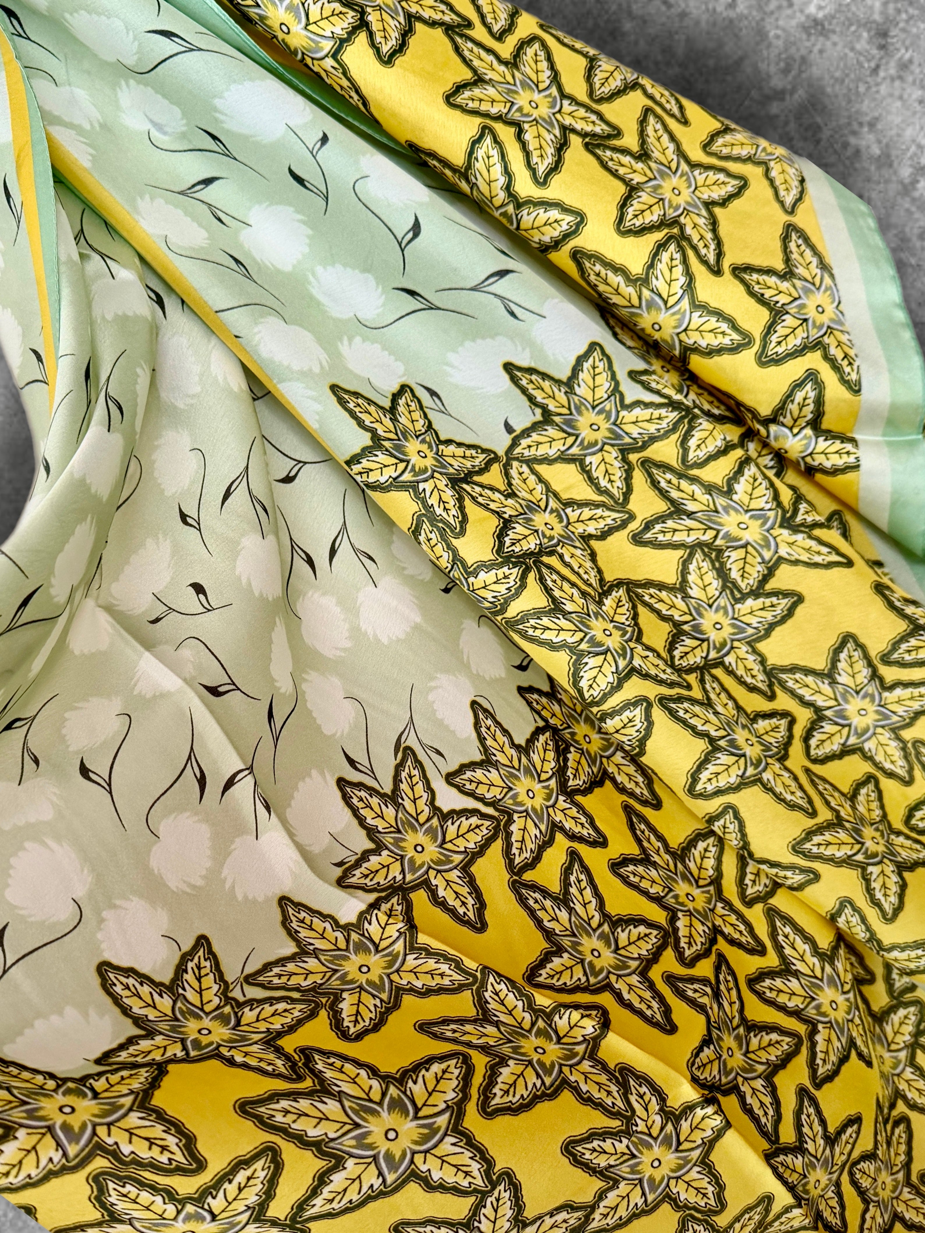 Yellow Green Long Silk Scarf for Women,Featuring Golden Meadow Blossom