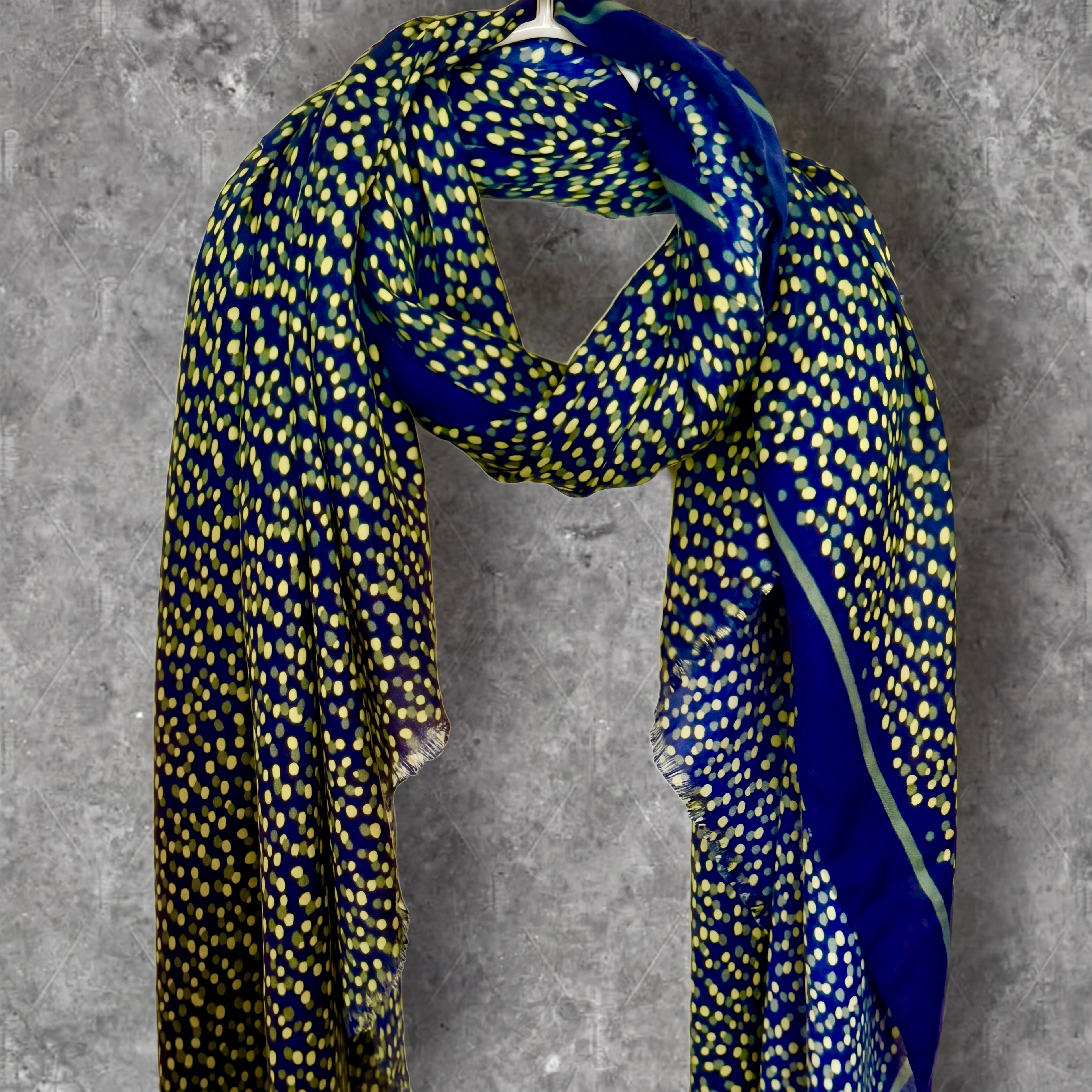 Navy Blue Polka Dot Cotton Scarf for Women,Lightweight Long Wrap Shawl