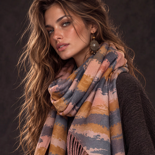 Abstract Brushed Grey Blush Pink Mustard Winter Scarf
