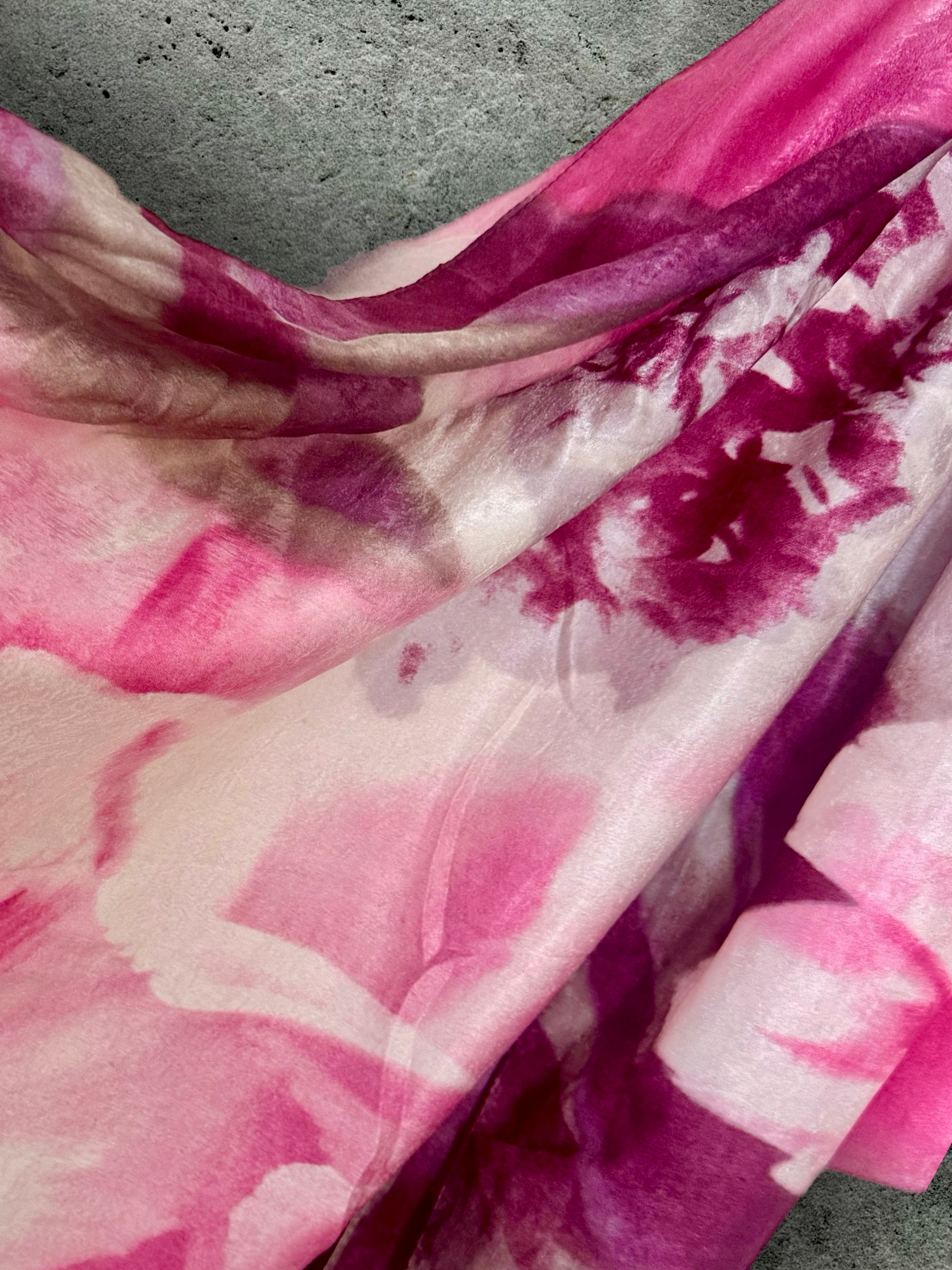 Abstract Watercolour Silk Scarf for Women in Pink/Purple,Luxury Lightweight Shawl,Ideal Gift for Her,Mom and Christmas