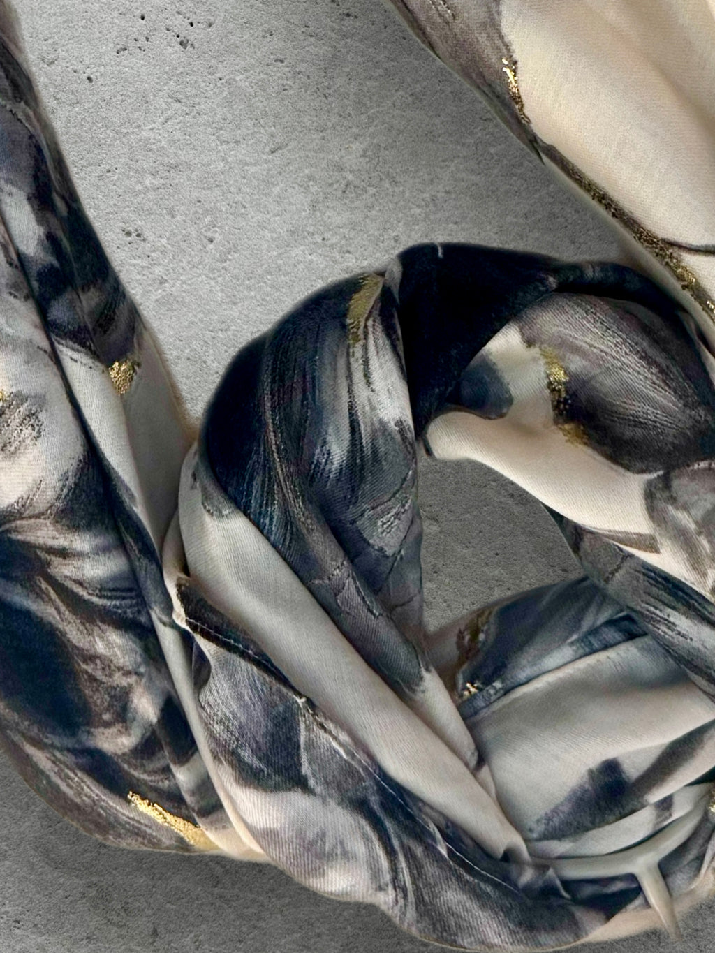 Elegant Grey Peony Scarf with Gold Highlights,Floral Sketch Wrap