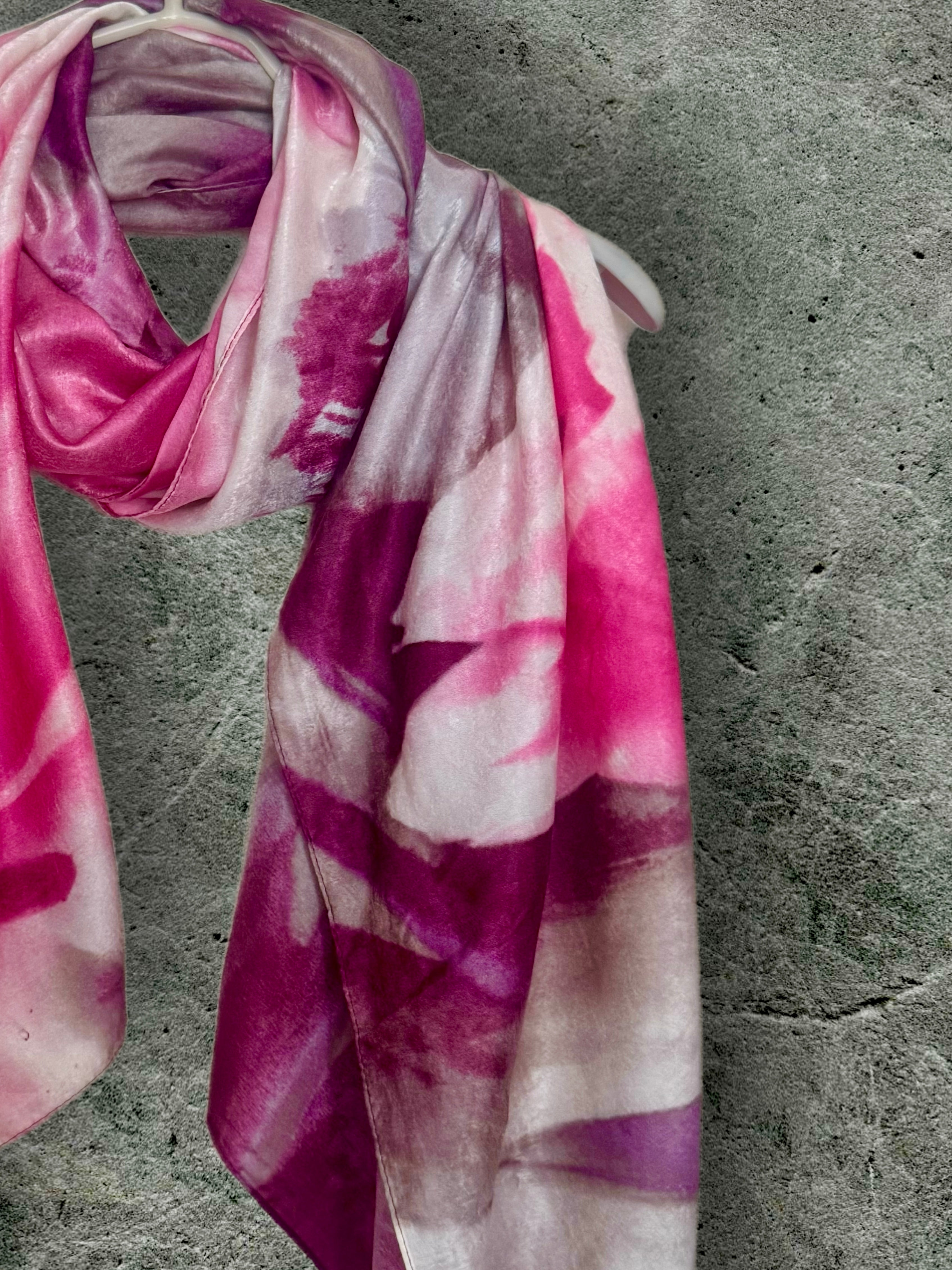 Abstract Watercolour Silk Scarf for Women in Pink/Purple,Luxury Lightweight Shawl,Ideal Gift for Her,Mom and Christmas