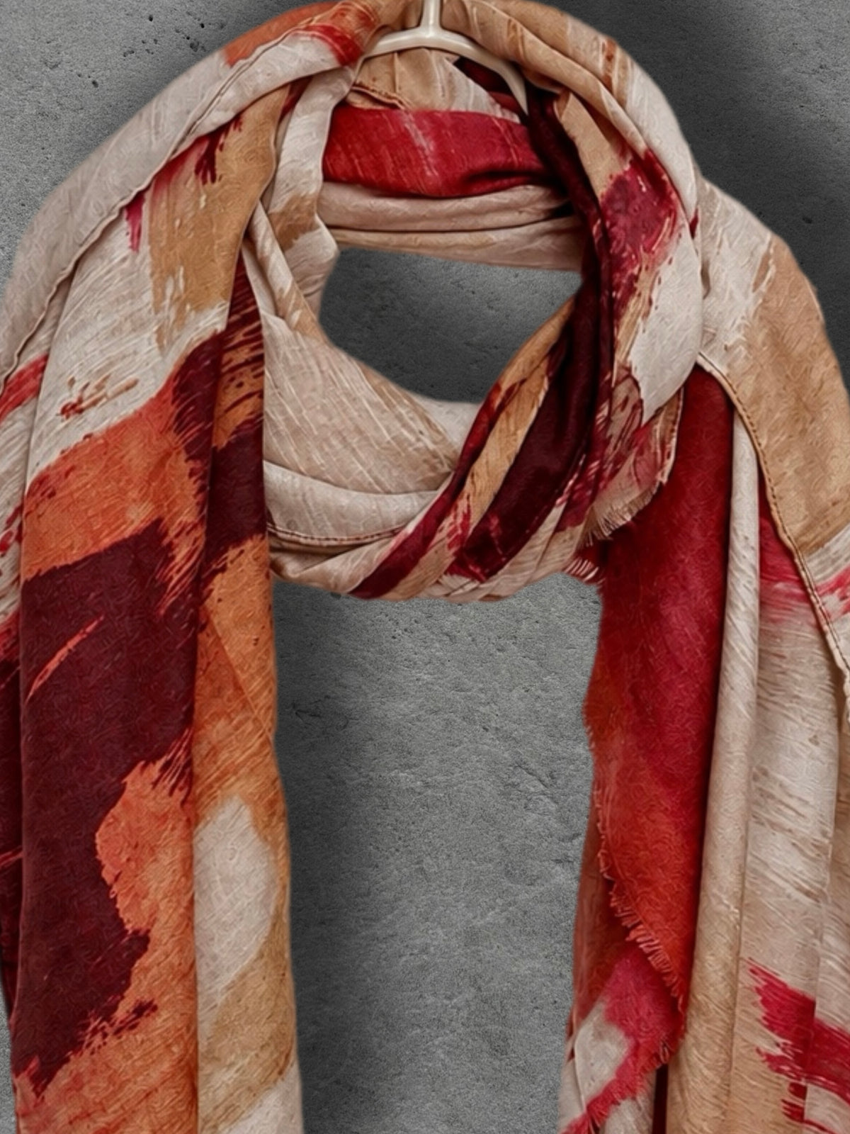 Red Burgundy and Beige Brushstroke Autumn Winter Scarf