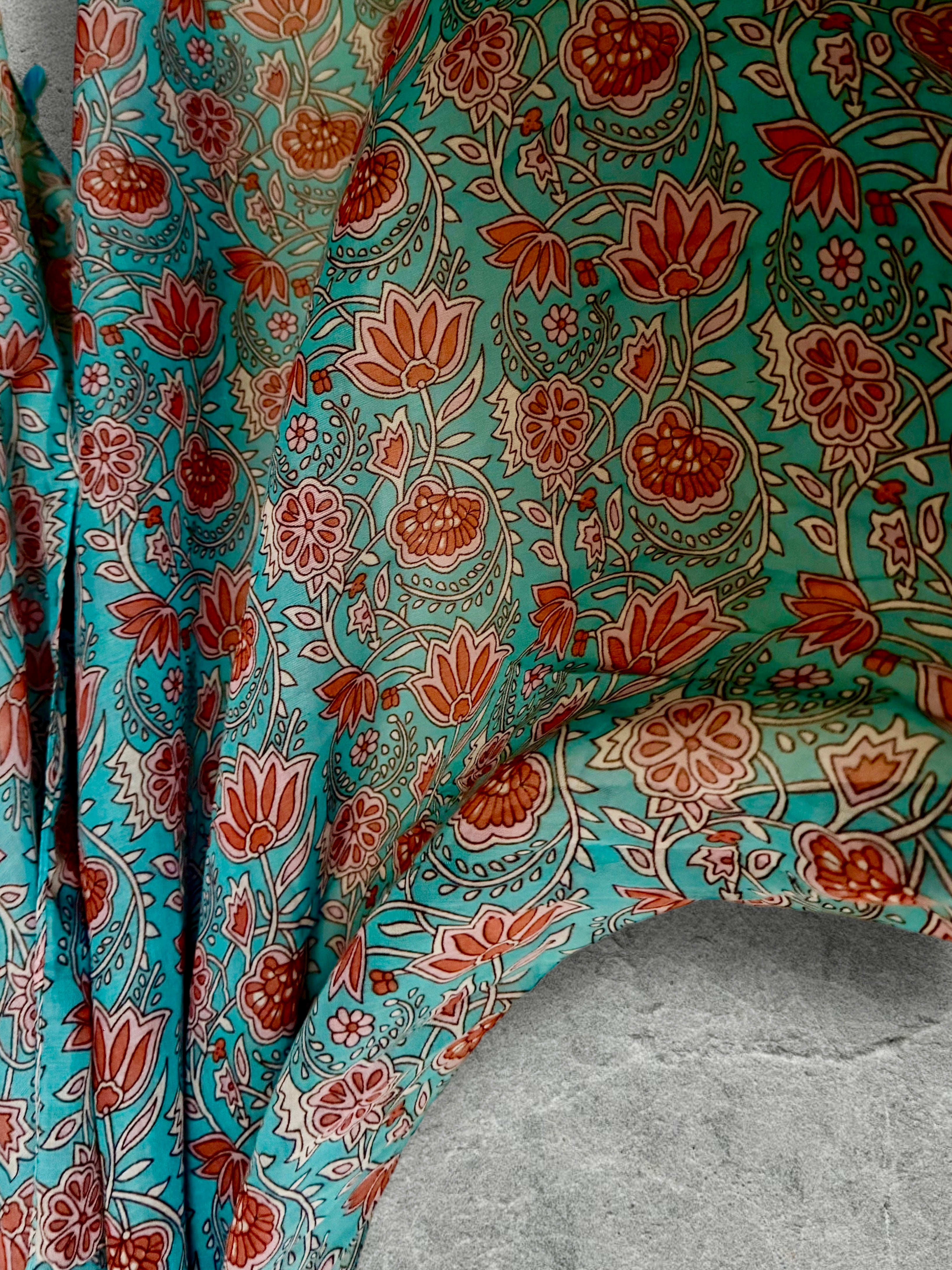 Turquoise Blue Floral Scarf,Lightweight Spring Summer Shawl,Soft Cotton Tassel Wrap for Women