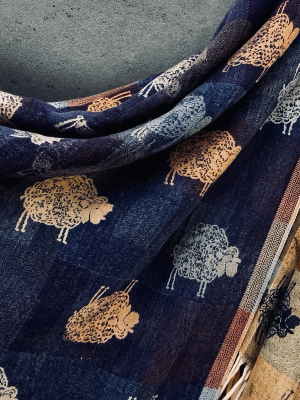 Reversible Navy Blue Sheep Winter Scarf