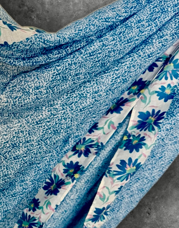 Blue Micro Floral Lightweight Cotton Scarf for Women,Soft Summer Shawl Wrap