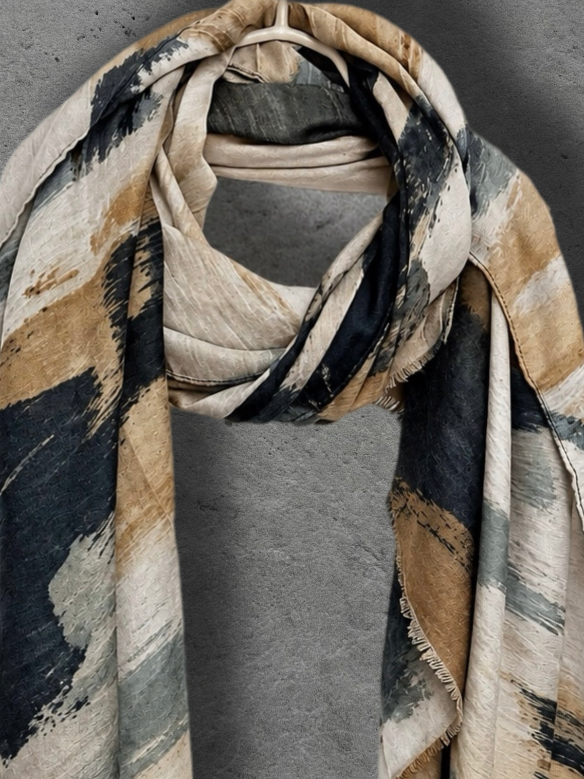Black Beige Camel Brushstroke Autumn Winter Scarf