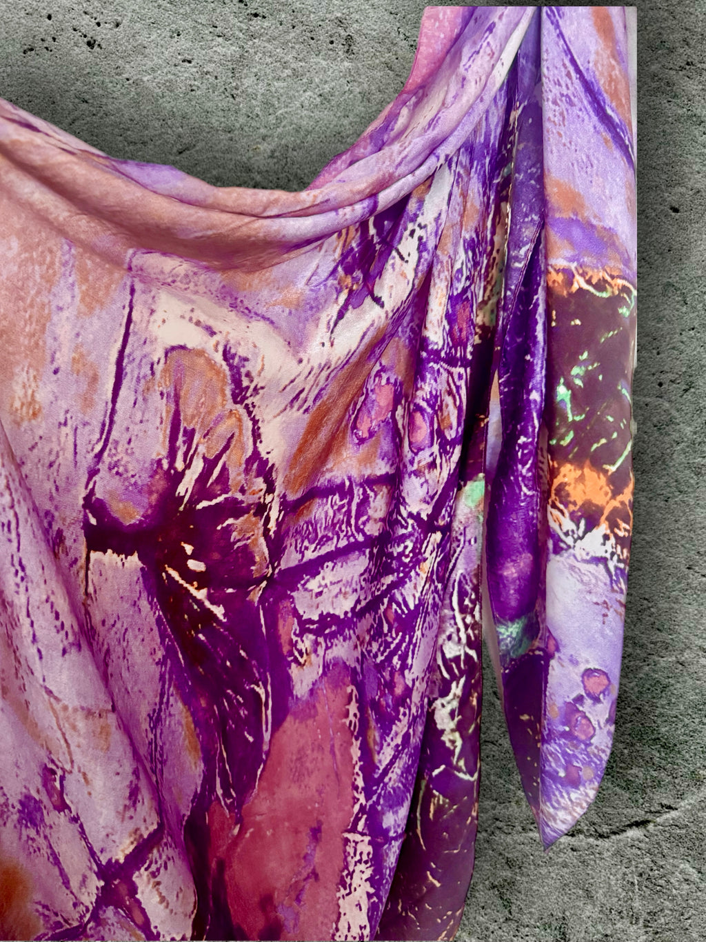 Luxury Silk Scarf with Abstract Art Print in Purple Tones,Handmade Women’s Wrap for All Season,Great Gifts for Her,Mom,Birthday or Christmas