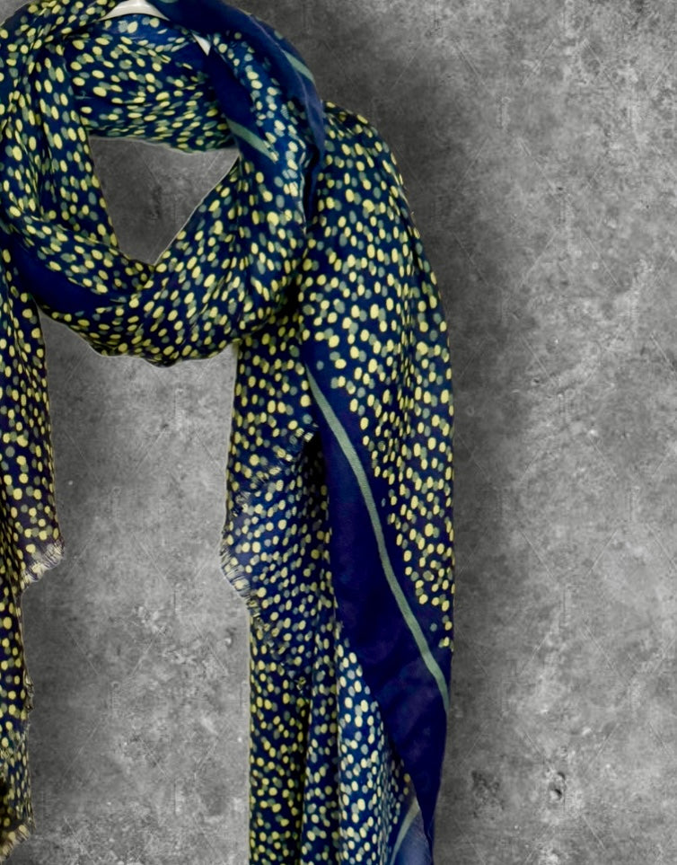 Navy Blue Polka Dot Cotton Scarf for Women,Lightweight Long Wrap Shawl