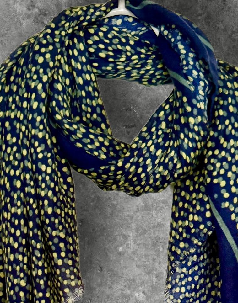 Navy Blue Polka Dot Cotton Scarf for Women,Lightweight Long Wrap Shawl