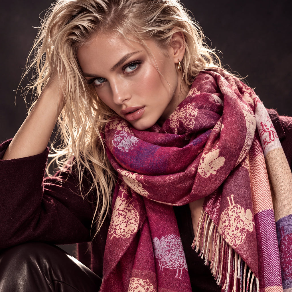 Double Sided Burgundy Sheep Reversible Winter Scarf