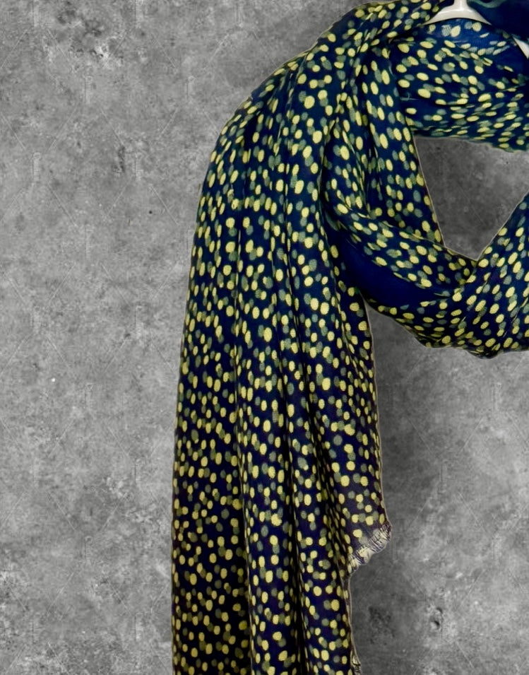 Navy Blue Polka Dot Cotton Scarf for Women,Lightweight Long Wrap Shawl