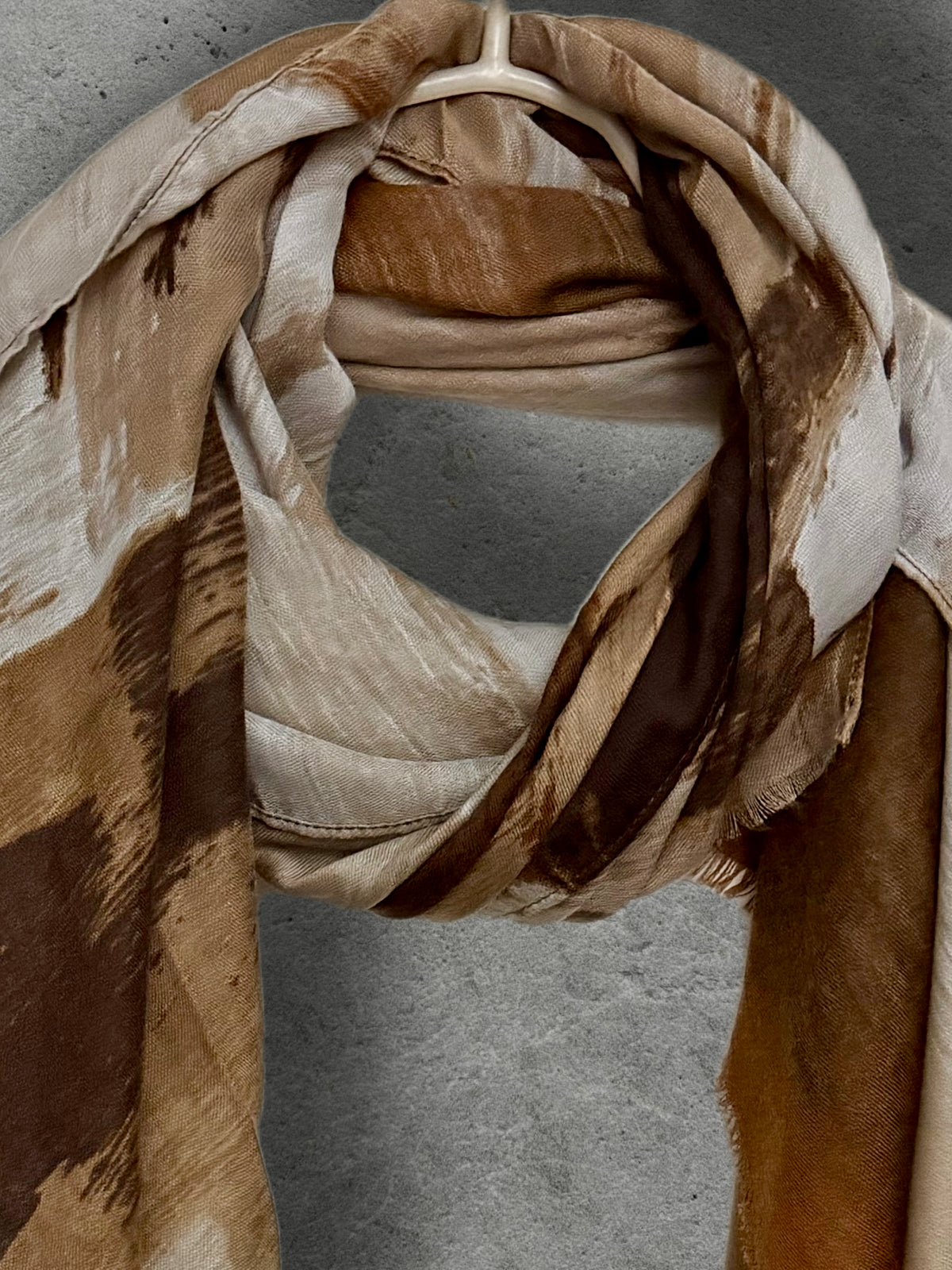 Chocolate Brown Painted Scarf, Caramel Cream Abstract Wrap