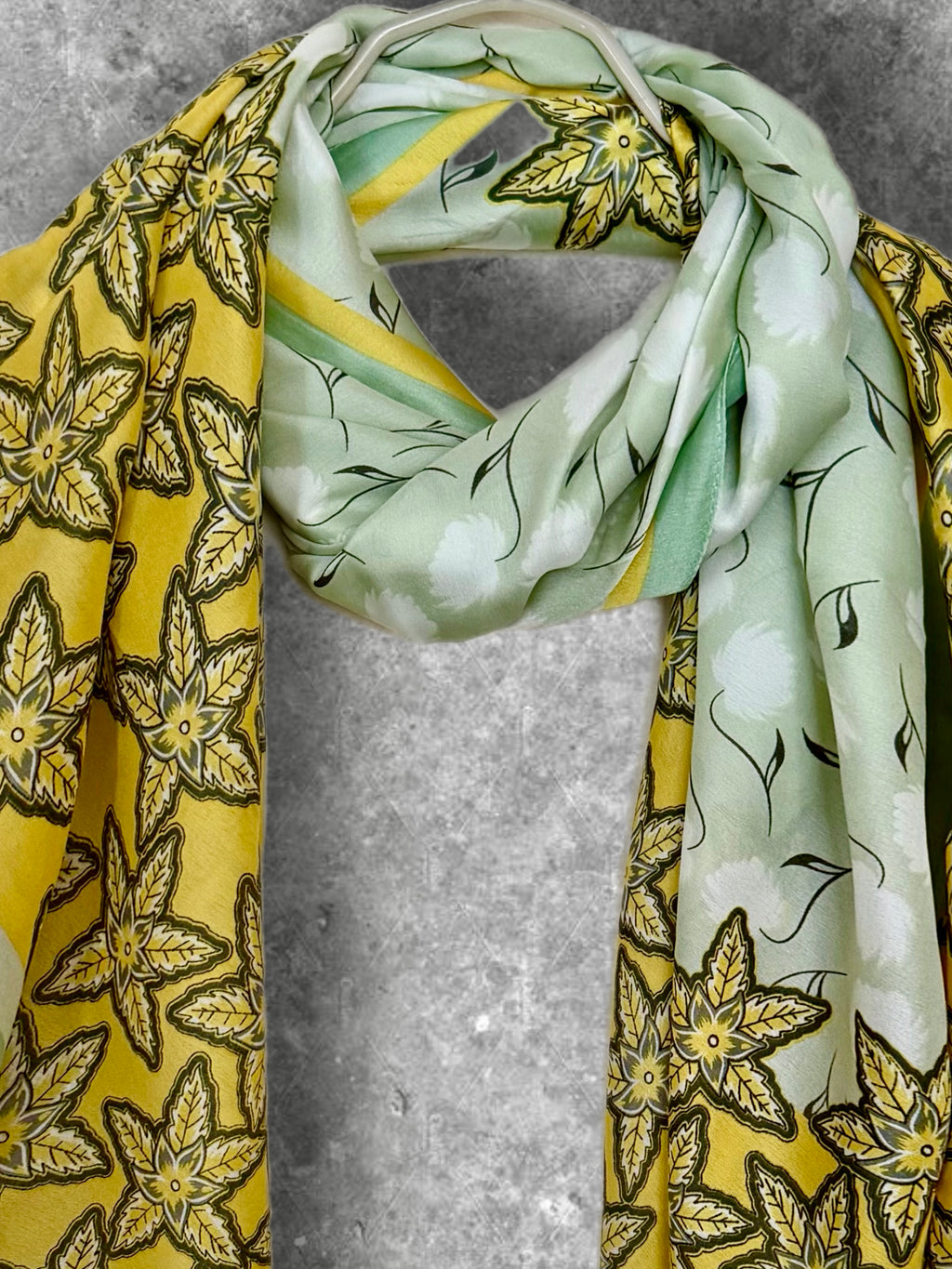 Yellow Green Long Silk Scarf for Women,Featuring Golden Meadow Blossom